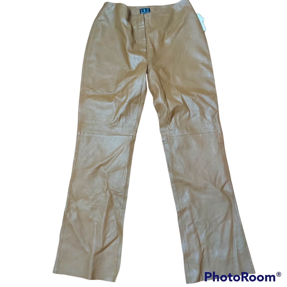 International Concepts straight leg high waist leather pants Size 10 Tan